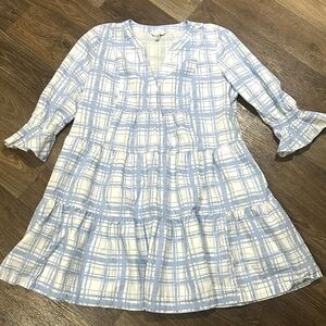 Crown & Ivy Blue and White Plaid Tiered Dress